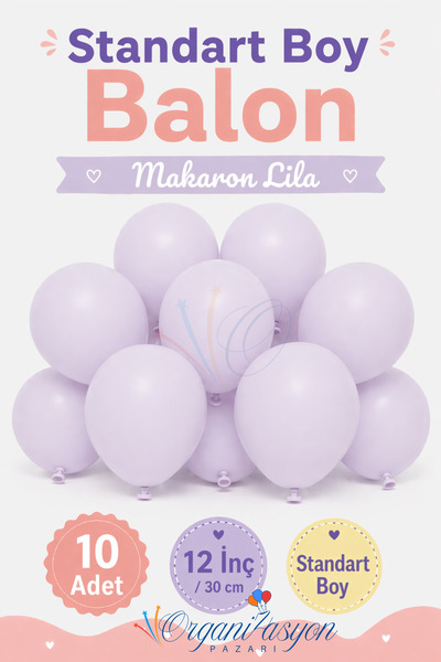 Organizasyon Pazarı 10 Pieces 12 Inch Medium Size Macaron Lilac Color Balloon...