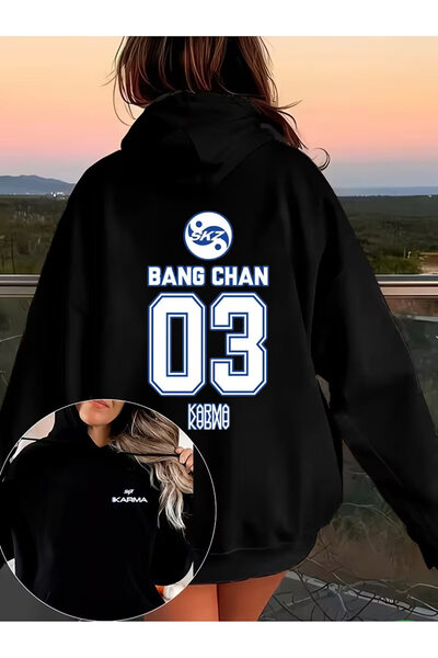 Le Savu Stray Kids SKZ Φούτερ με κουκούλα με συνδυασμό σχεδίων, Unisex, Oversize