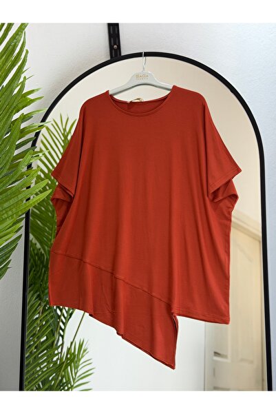 ÖZNE BUTİK Γυναικείο 100% βαμβακερό λύκρα ασύμμετρο κοντομάνικο χτενισμένο το...