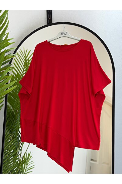 ÖZNE BUTİK Γυναικείο 100% βαμβακερό λύκρα ασύμμετρο κοντομάνικο χτενισμένο το...