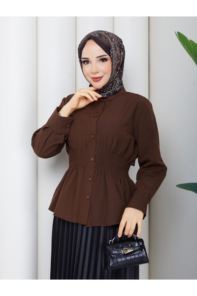 MİHRİZAR Γυναικείο πουκάμισο τουνίκ από τερικότον με λεπτομέρεια στη μέση και...