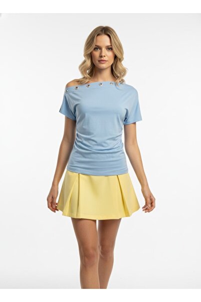 Arbucky Women's Asymmetrical Collar Short Sleeve Blouse with Accessories