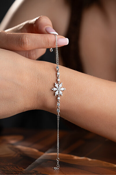 Silvano Jewelry 925 Ayar Gümüş Zirkon Taşlı Lotus Bileklik