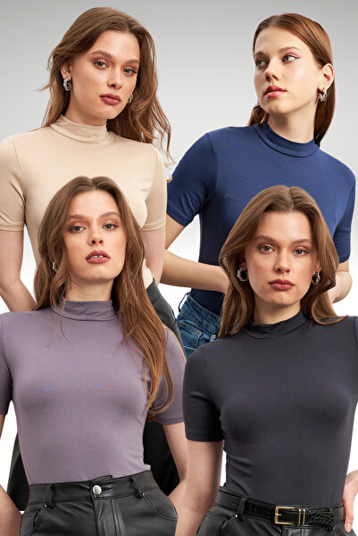 Bipantolon Women's Cream Gray Anthracite Navy Blue 4-Pack Short Sleeve Blouse