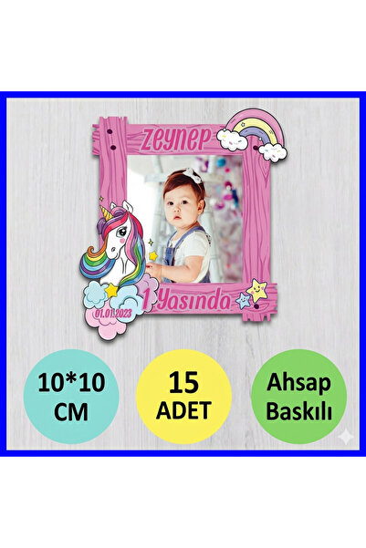 wonderlike Fotoğraflı İsim Yazılı 15 Adet Bebek Hediyelik Magnet Seti - 1 Yaş...