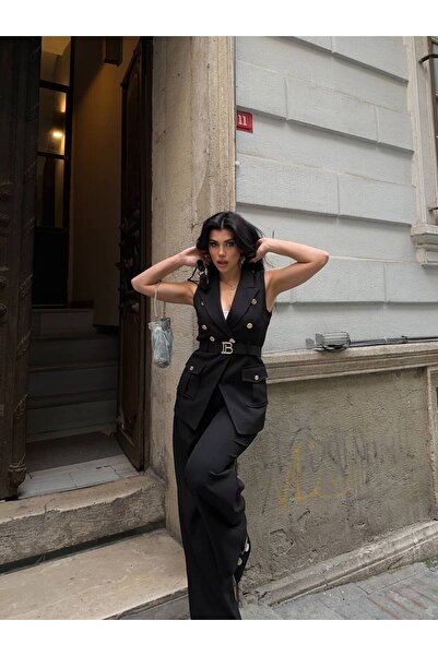 Bella Breeze Γυναικείο Κομψό Σετ Παντελόνι με Λεπτομέρεια Ζώνης και Γιλέκο, Δ...