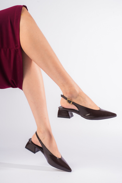 Silver Lady Rustiq Crinkled Patent Leather Pointed Toe Low-Buckle Daily Stylish Open-Back Women's Shoes