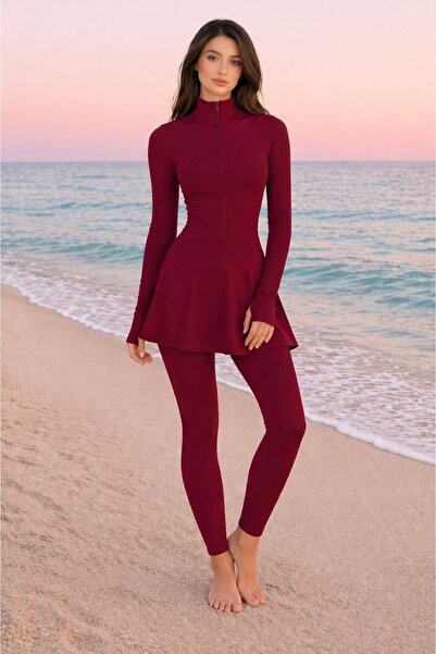 Maison La Femme Γυναικείο μαγιό με μακρύ μανίκι και φούστα με φερμουάρ