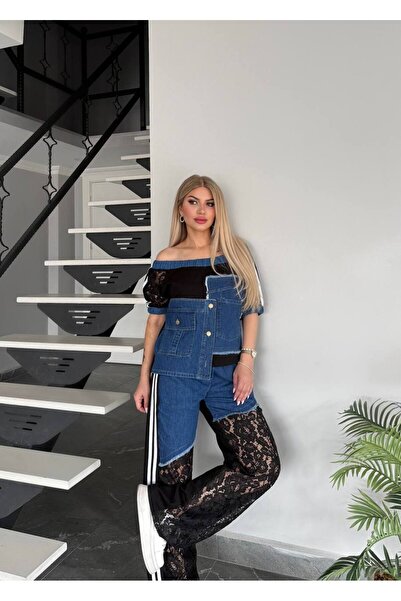 Bella Belluci طقم دانتيل مع ياقة مطاطية