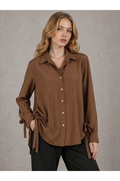 ModaPlaza Γυναικείο πουκάμισο τουνίκ με κουμπιά και δέσιμο στο πλάι 2604