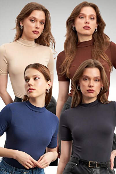 Bipantolon Women's Cream Bitter Coffee Anthracite Navy Blue 4-Pack Short Slee...