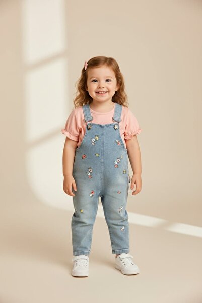 Patriko Baby Girl New Season Embroidered Soft Denim Embroidered Jumpsuit 6-24...