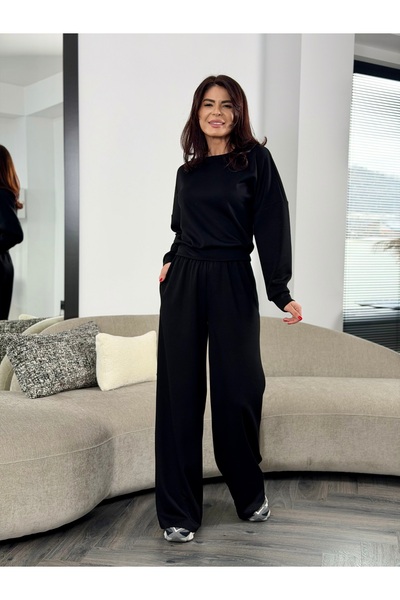 RAMONA BADESCU EXCLUSIVE Κομψό casual γυναικείο σετ - φαρδύ παντελόνι με ελασ...