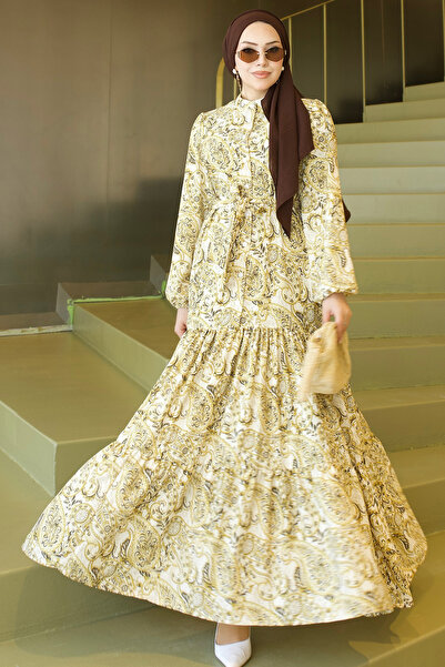 benguen Φόρεμα Τζέσικα με σχέδια, Τεσεττούρ, B587, Πράσινο λαδί