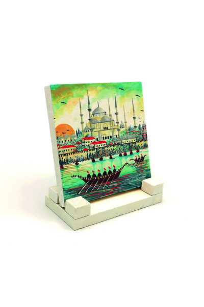 Sadrazam Suport de masă din piatră imprimată cu Moscheea Sultanahmet 10x10 KR...