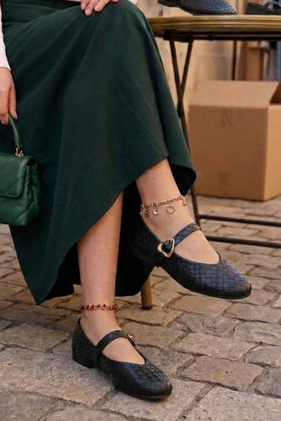 Nubbock Βίντατζ Μαύρες Μπαλαρίνες με Κούμπωμα Καρδιάς NK3170