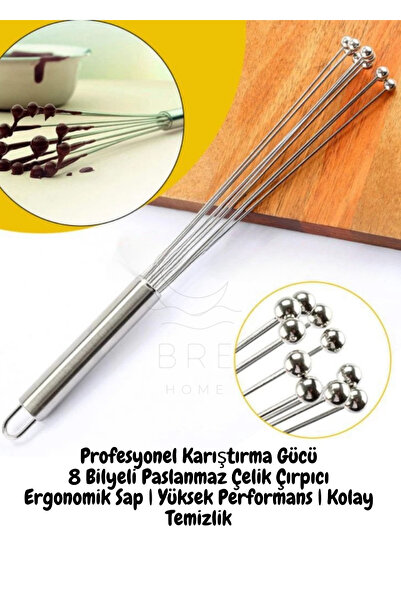 Paslanmaz Çelik Bilyeli Çırpıcı | Ergonomik Saplı Tel Mikser | Mutfak El Aleti Karıştırıcı