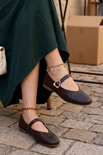 Nubbock Βίντατζ μπαλαρίνες με αγκράφα σε σχήμα καρδιάς καφέ χρώματος NK3170