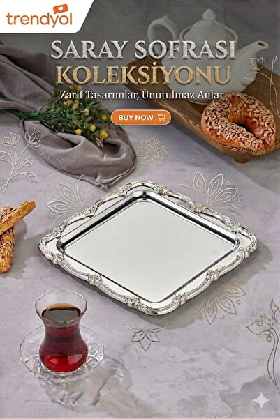 Simply Now Dekoratif Gümüş Veya GOLD Kare Sunum Tepsisi 23x23 cm Kahve ve İkr...