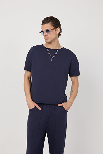 gothamvibes Erkek Blank Boxy Lacivert T-Shirt