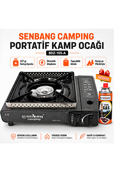 MİNPO Portatif Kamp Ocağı + 227 gr – Otomatik Ateşleme, Taşınabilir Piknik Oc...