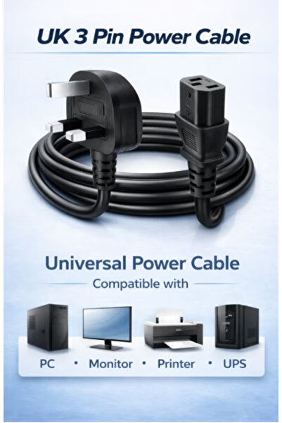 Generic كابل طاقة CABLE CONV للكمبيوتر والشاشة، ثلاثي الأطراف للمملكة المتحدة - سلك طاقة شديد التحمل بطول 3 أمتار