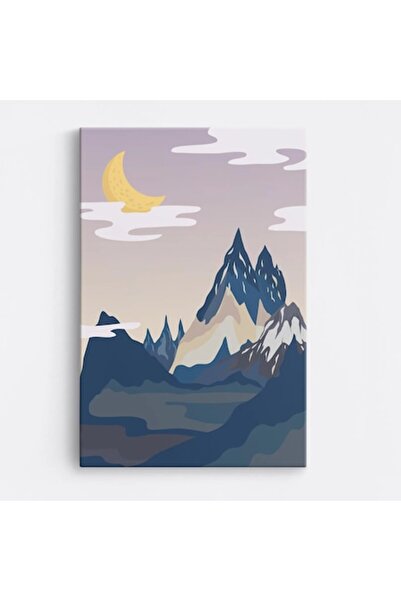 OEM Tablou pe pânză premium WOWCanvas, Peisaj montan sub lună, 40 x 60 cm