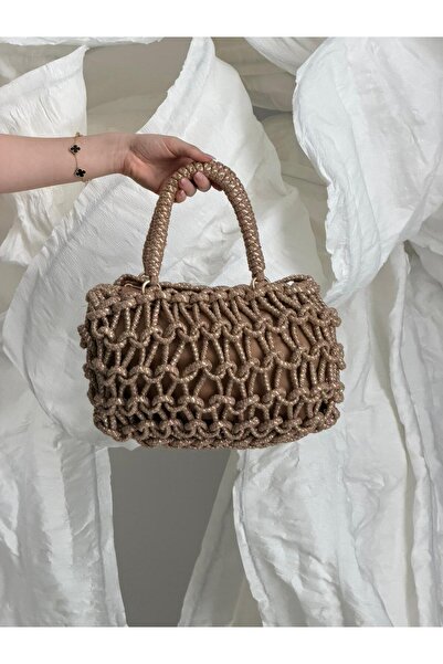 Luminos Butik Ψάθινη τσάντα μακραμέ σε χρώμα καμηλό CNT1124