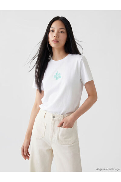 LC Waikiki White Embroidered Cotton Women's T-Shirt