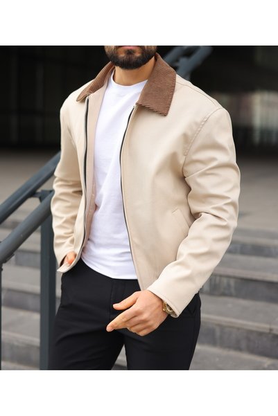 BASEL.CO Unisex Relax Velvet Collar Detailed Basic Fabric Jacket
