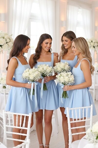 FashionForYou Σετ 5x MARA κοντό φόρεμα babydoll με φιόγκο, ΜΠΛΕ, Μέγεθος S/M/L