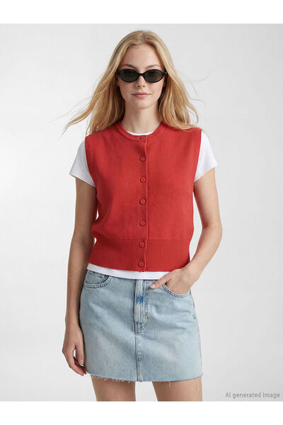 LC Waikiki Nevavm Women's Knitwear Vest with Oval Collar
