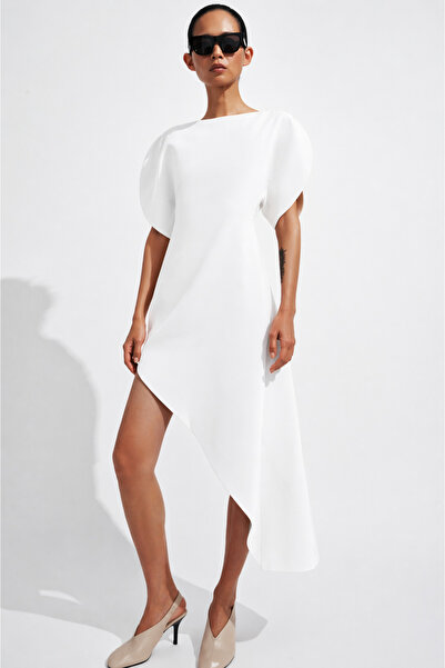 Noi Belis Ασύμμετρο υφαντό φόρεμα με μανίκια μπαλόνι σε μήκος midi SS26EL0024