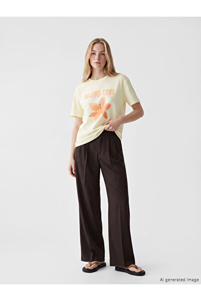 LC Waikiki Brown Loose Fit Women's Pleated Fabric Trousers