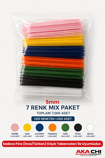 AKA CHI 5mm Fine Kılçık – 7 Renk Mix Paket (7000 Adet) Etiket Tabancası Plast...