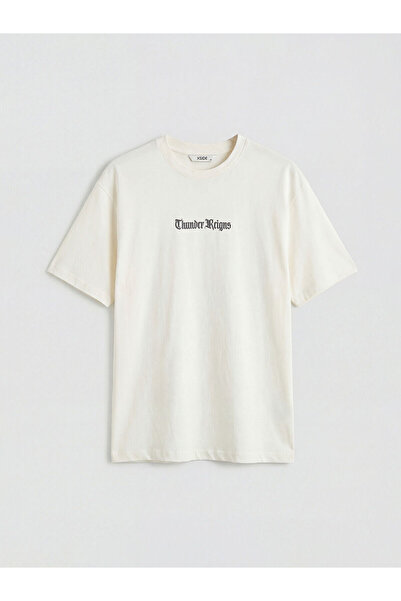 LC Waikiki Tricou bărbătesc cu imprimeu, decolteu rotund, oversize, ecru