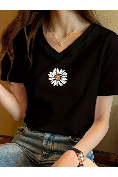 puolikuu Γυναικείο μπλουζάκι με άνετη εφαρμογή και λαιμόκοψη V, μπλουζάκι με ...