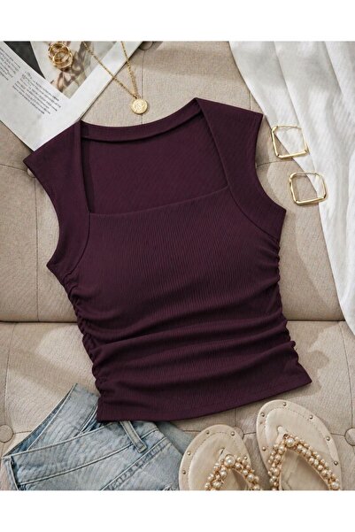 peri tower Vişne Çürüğü Τετράγωνο Κολάρο με Κορδόνι στη Μέση Καμιζόλα 0026