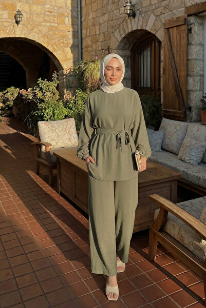 Salih Çelebi Waistband Rubber Detailed Double Set Y0132 - Khaki