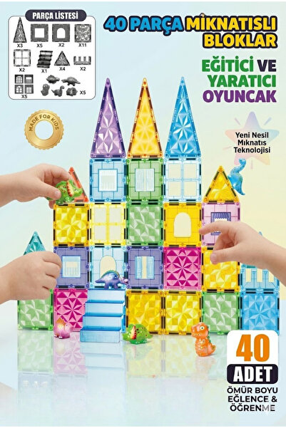 welcomein Oyuncak Manyetik Yapı Blokları Mıknatıslı Bloklar Çocuklar Için Ren...