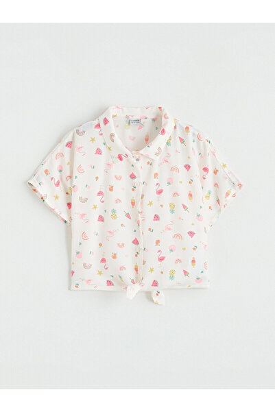 LC Waikiki Nevavm Patterned Tied Girls' Shirt with a Difference