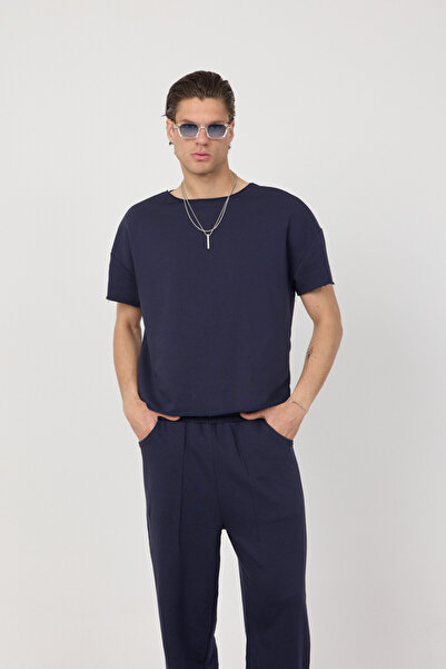 gothamvibes Men's Blank Boxy Navy Blue T-Shirt