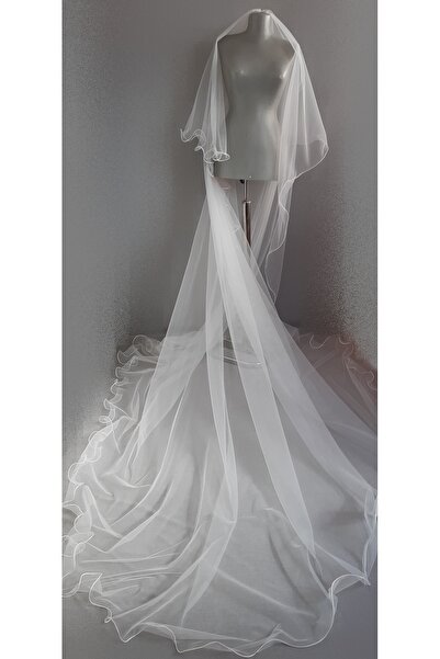 Suzanna Moda 3mt Boy x 3mt En Kırık Beyaz Hayal Tül, Şerit Kıvrımlı Uzun Duvak Modeli (60–70 cm ± Kısa Katlı)