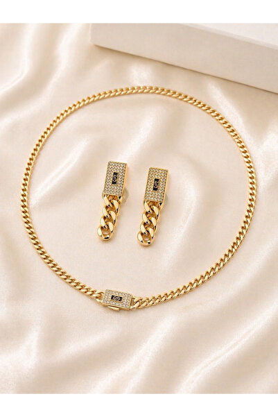 OEM Γυναικείο σετ κοσμημάτων: κολιέ + χρυσά σκουλαρίκια, Κουβανική αλυσίδα με...