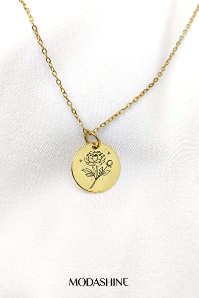 ModaShineShop Peony Flower Pattern Gold Color Minimal Necklace Elegant Round ...
