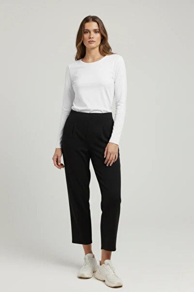 MODANI SEÇ Women's High Waist Elasticated Balloon Crepe Trousers – Black