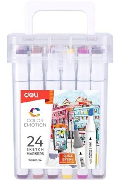 Deli Marker cu vârf dublu pentru schițe 1mm/7mm, set de 24 bucăți în cutie