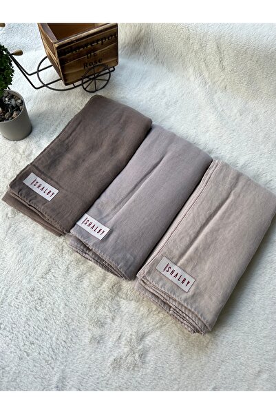 shalby Hijab Plain Cotton Crash Shawl Set of 3 (Brown - Stone - Light Mink)