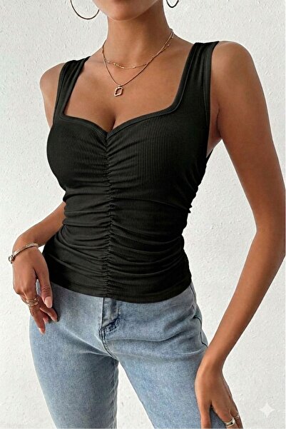 MİO ESTİLO Γυναικεία μπλούζα με ραβδώσεις, στενή εφαρμογή, V-λαιμόκοψη, μπροσ...