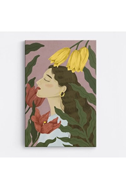 OEM Tablou pe pânză premium WOWCanvas, Femeie cu flori, 60 x 90 cm